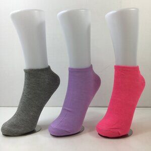 Your Missing Sock Womens Set 3 Ankle Socks Solid Gray Purple Pink Lightweight